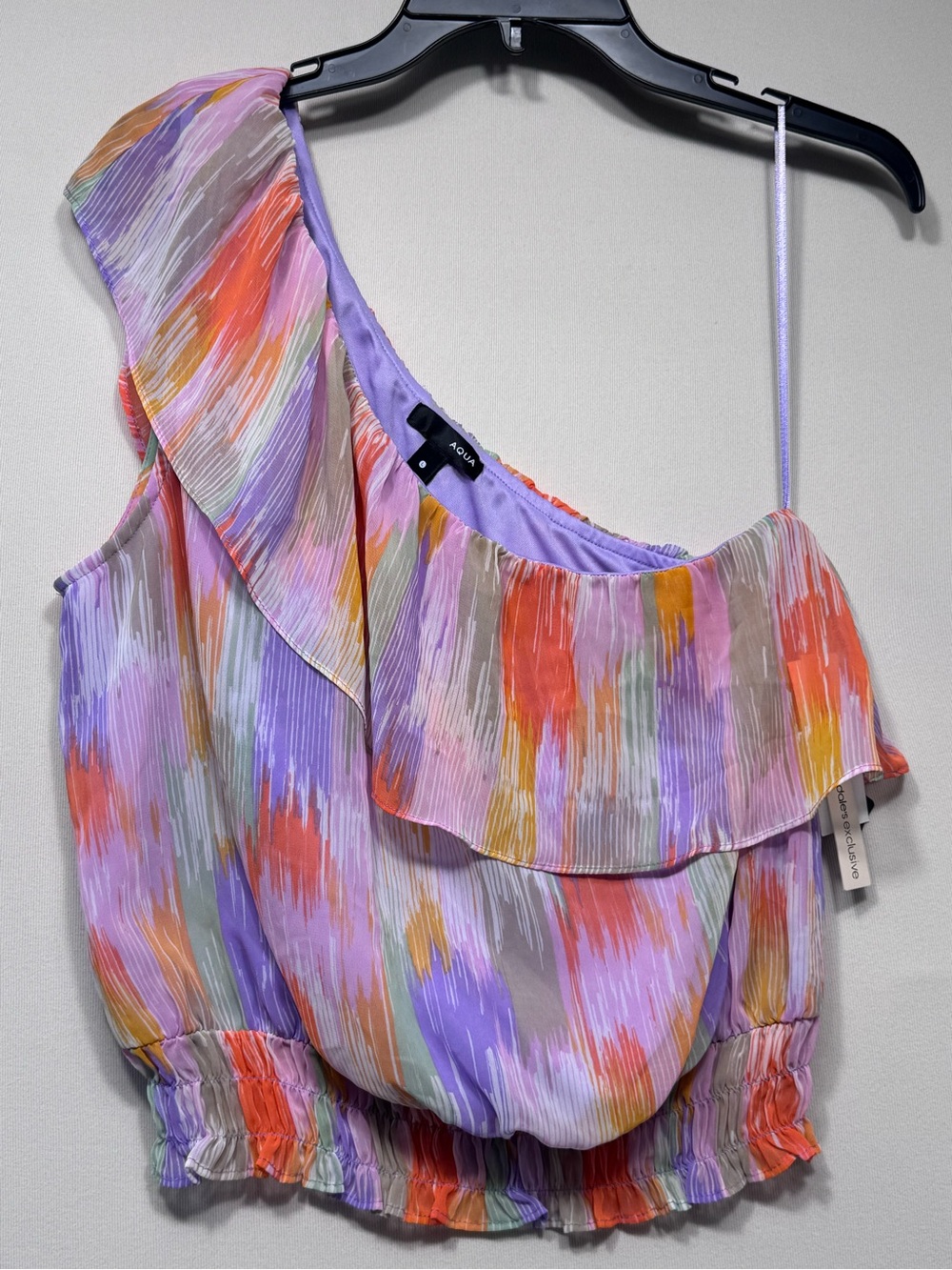 Aqua Womens Smocked Waist Ruffled Pullover Peasant Top Pink Multi Size large NWT